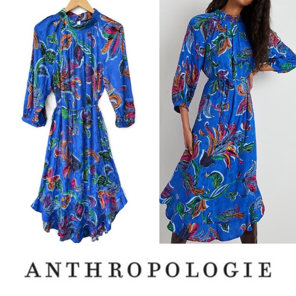 Anthro x Maeve Blue Jessamine Mock Neck Dress NWT